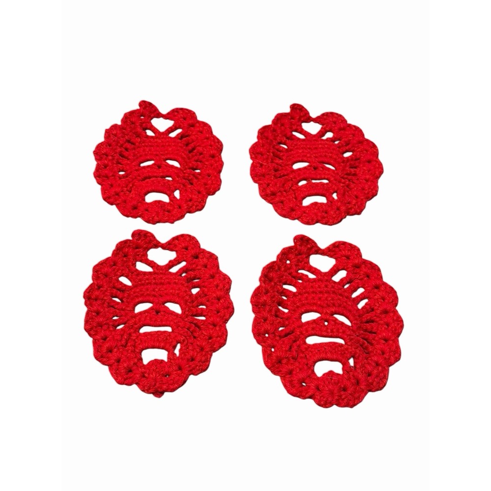 Handmade Crochet Coasters SKULLS set of 4 red